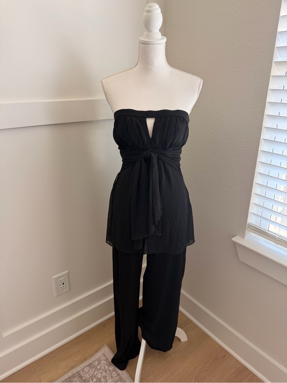 Strapless Black Women's Jumpsuit with Waist Tie